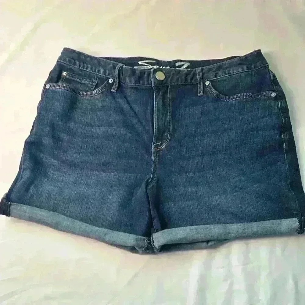 Seven7 Womens High Rise Denim Shorts Dark Wash Size 16 Summer Casual Classic